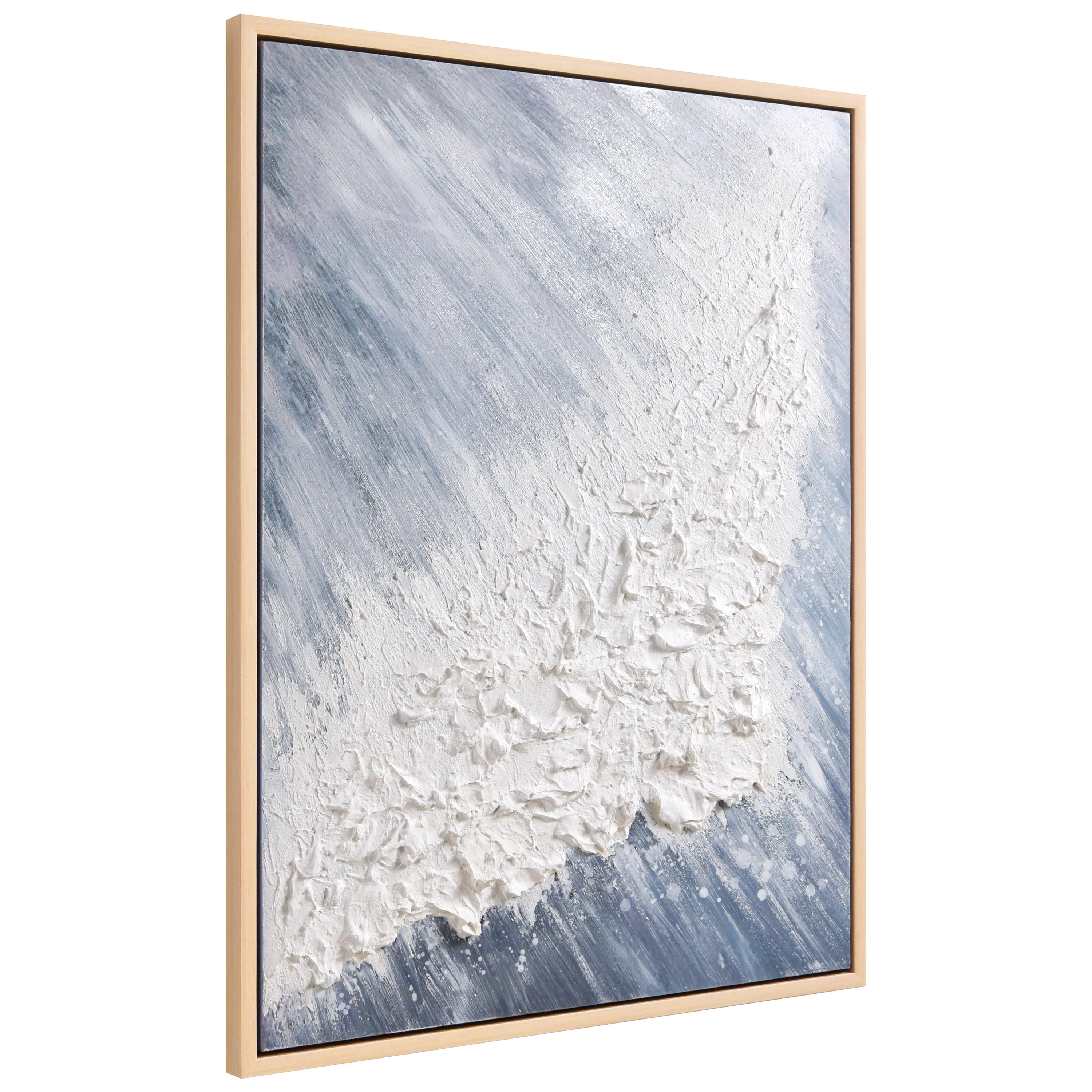 Aqua Splash Heavily Textured Hand Painted Framed Canvas Wall Art