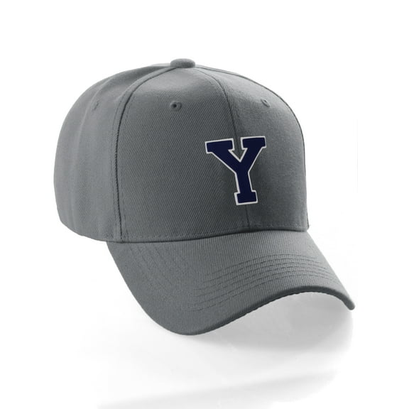 Classic Baseball Hat Custom A to Z Initial Team Letter, Charcoal Cap White Navy Letter Y