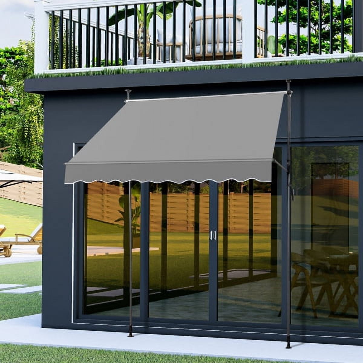 6.6x3.9FT Retractable Patio Awning – Grey Polyester Canopy, UV50+ Protection, No-Drilling Installation – for Balconies, Entryways & Small Outdoor Spaces