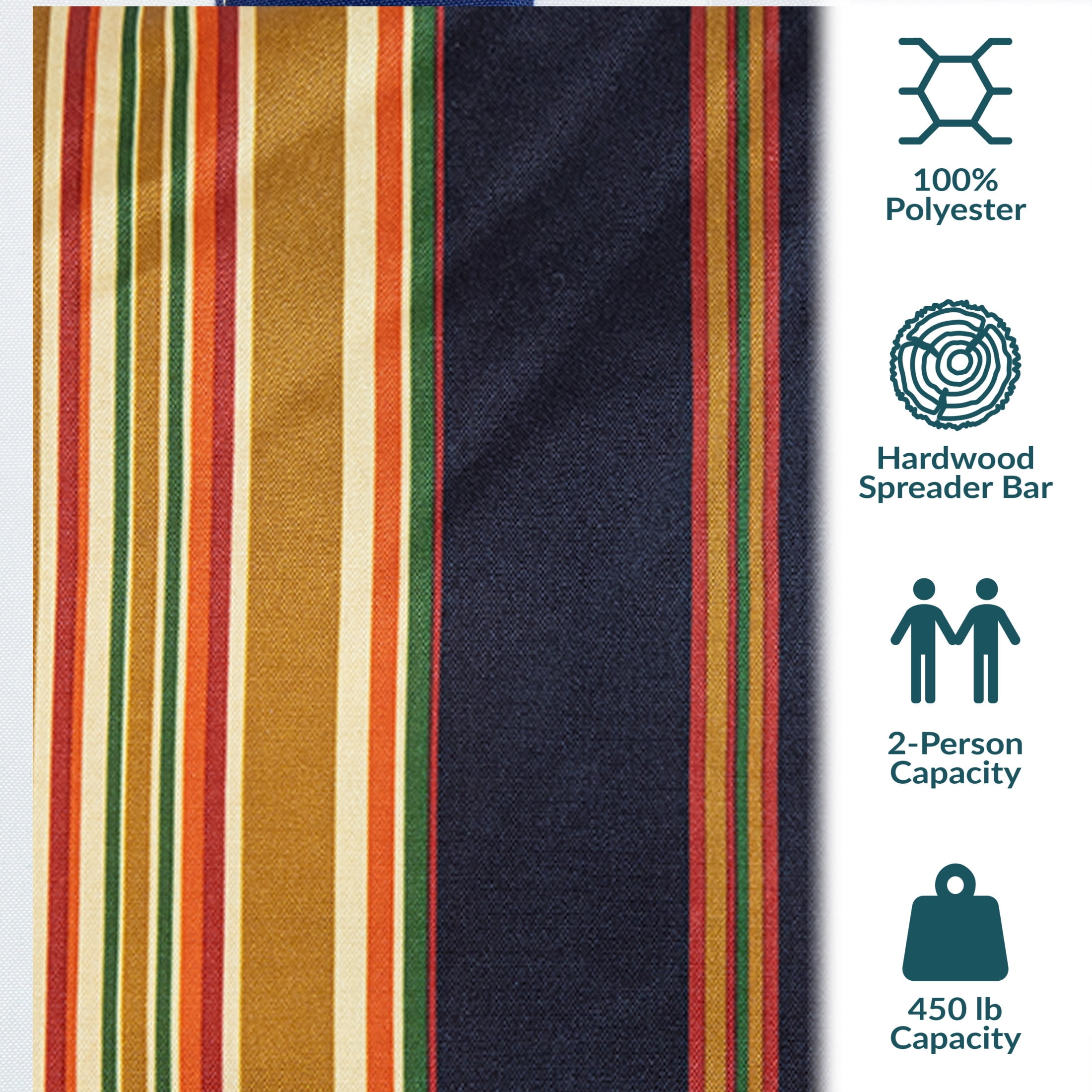 Sunnydaze 2-Person Quilted Polyester Spreader Bar Hammock, 450 lb Capacity - Woodland Stripe