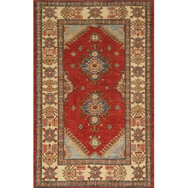 Pasargad Home Kazak 41" x 64" Hand-Knotted Lamb's Wool Area Rug in Red/Ivory