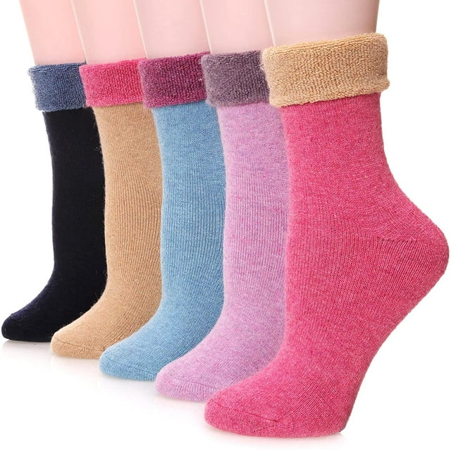 Womens Wool Socks For Cold Weather 5 Pack Thick Heavy Thermal Comfy Boot Fuzzy Winter Warm Crew Work Soft Ladies Long Socks