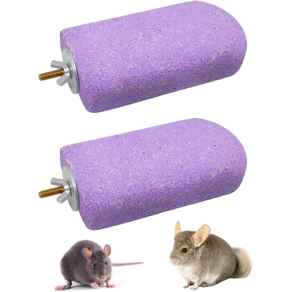 2 Pack Purple Natural Pumice Lava Stone Climbing Rest Ledge Shelf, Dual Purpose Teeth Nail Grinding Chew Toy Cage Accessory for Chinchilla Squirrel Guinea Pig Hamster Small Rodent Pets