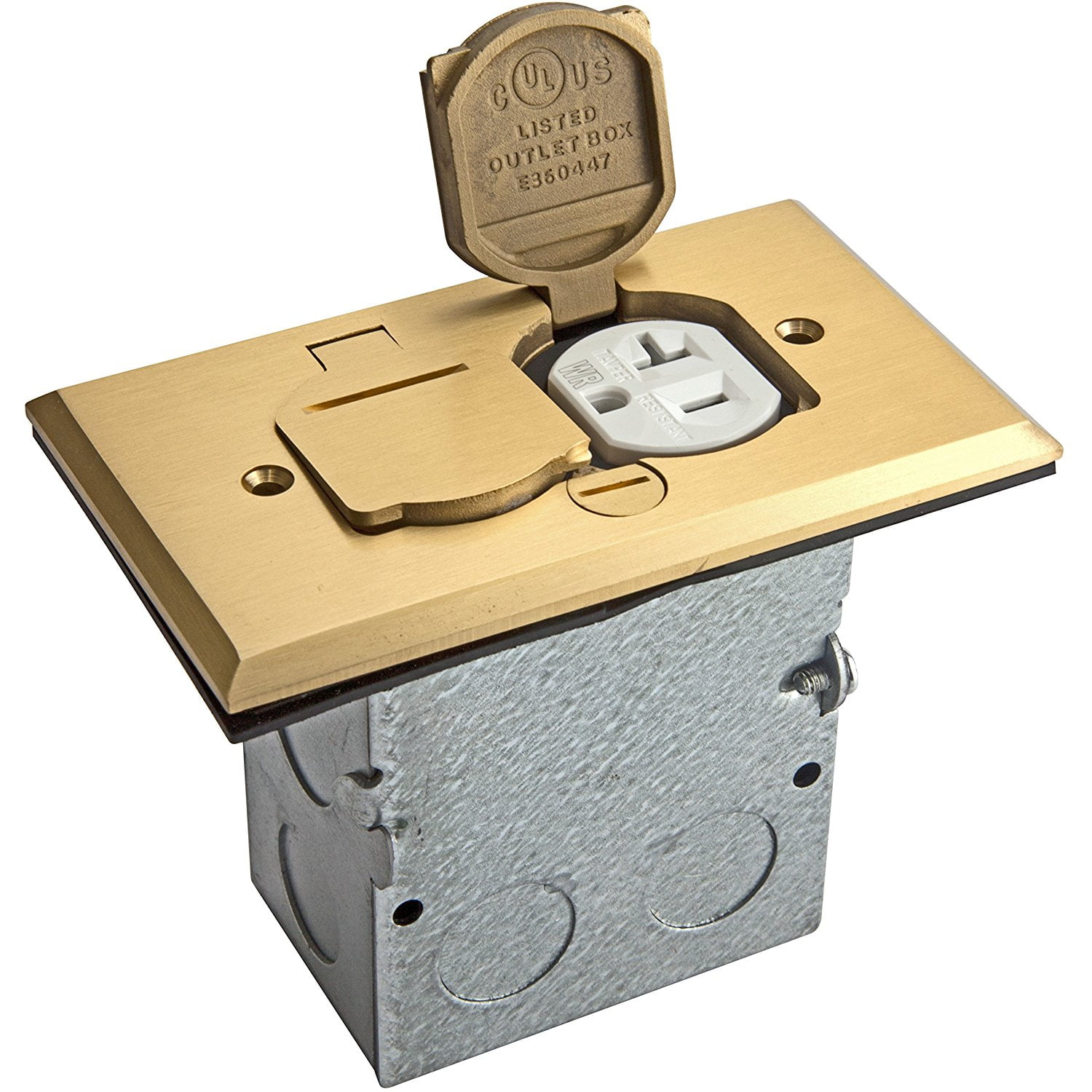 ENERLITES Flip Lid Cover Floor Box kit, 1-Gang Cover, 20A Tamper-Weather Resistant Receptacle Outlets, Watertight Gasket, Corrosive Resistant Hardware, 975507-C, Brass