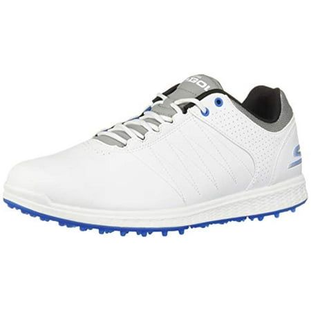 Skechers Men's Pivot Spikeless Golf Shoe, White/Gray/Blue 10.5 M