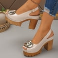 thumbnail image 3 of Dakaela Women's Open Toe Slingback Pumps Leather Chunky High Heel Sandals Platform Dating Party Wedding Dress Sandals Shoes Beige 6.5, 3 of 8