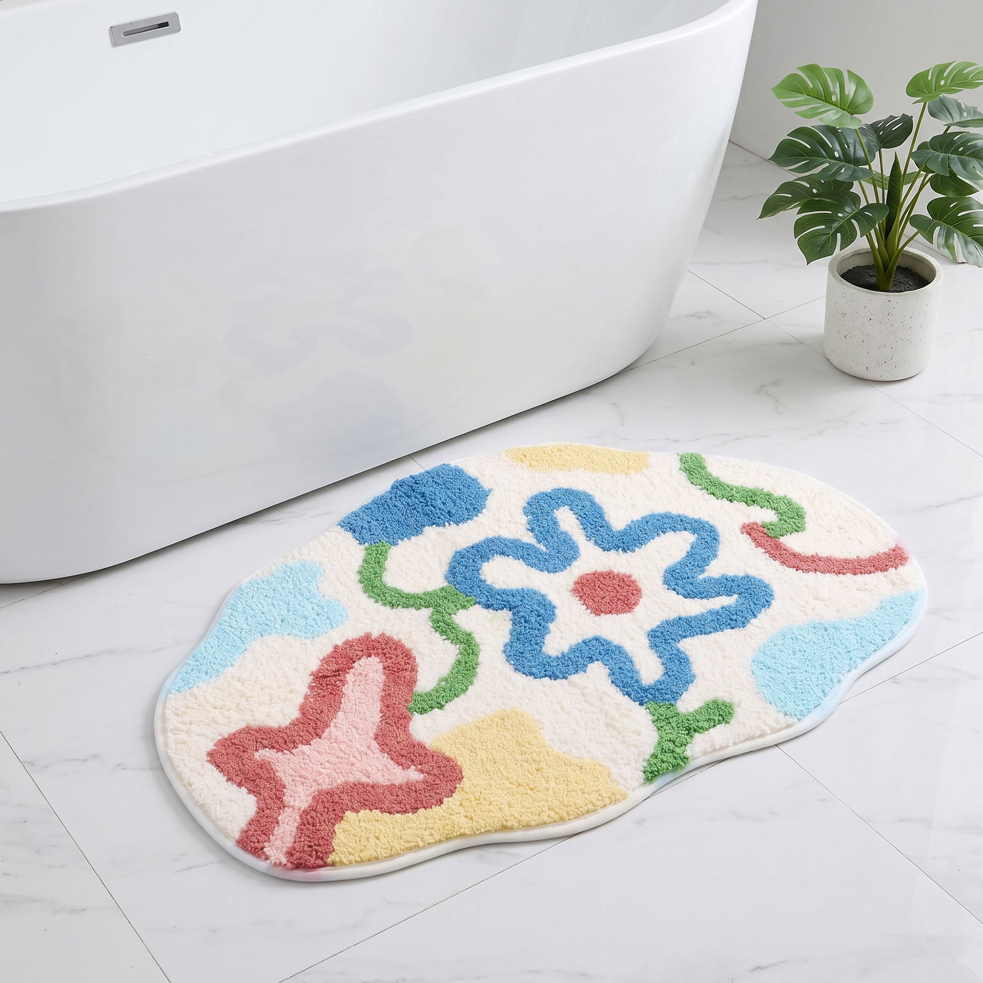 Unique Bargains Printed Bathroom Rug Ultra Soft Absorbent Plush Bath Mat Multicolor 30" x 18"