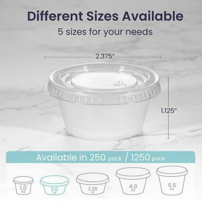 250 Pack] 2 oz Portion Cups with Lids- Small Condiment Containers