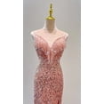 thumbnail image 4 of Vestido de fiesta de sirena con cuentas, vestido de celebridad de lujo, Color dorado, rosa, dividido, Sexy, correa de espagueti, lentejuelas, 4 of 5