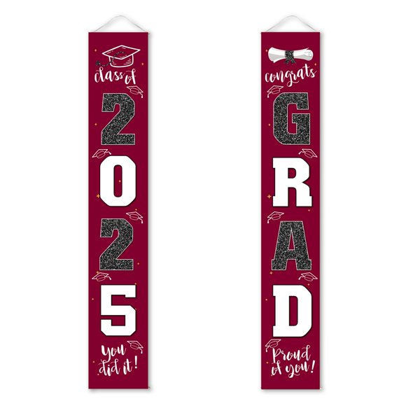 Decoraciones De Graduación 2025, Cartel Para Porche, Granate, Rojo Burdeos, Para Suministros De Fiesta De Graduados De La Clase 2025
