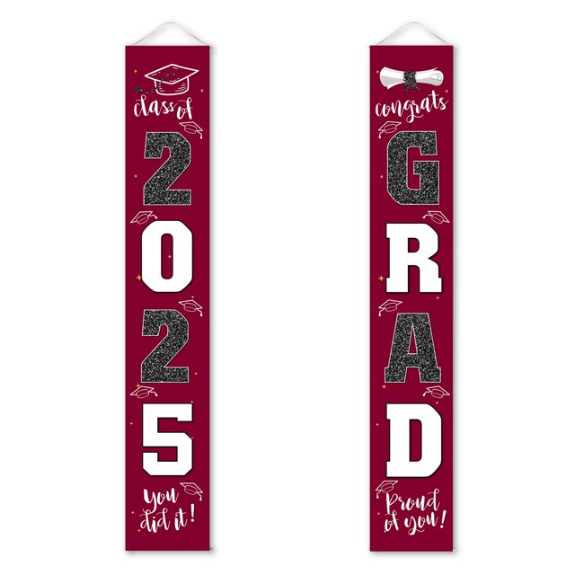Decoraciones De Graduación 2025, Cartel Para Porche, Granate, Rojo Burdeos, Para Suministros De Fiesta De Graduados De La Clase 2025