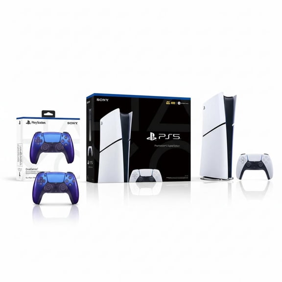 PlayStation 5 Digital Slim Console   Sony PlayStation 5 DualSense Wireless Controller Chroma Indigo - Includes PS5 Console & 2 DualSense Controllers - 16GB RAM - 1TB SSD - Custom Integrated I/O - U...