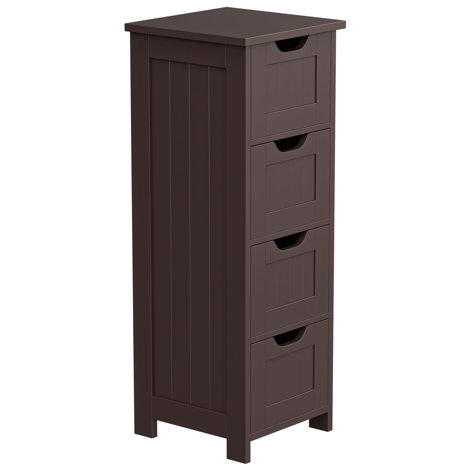 ZENY Bathroom Floor Cabinet Attractive Wooden Side Storage Organizer with 4 Drawers, Coffee
