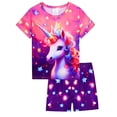 thumbnail image 2 of WIBACKER 2-Piece Summer Pajamas for Kids Girls Stars Unicorn Short Sleeves Tee and Shorts Toddler Cool PJs Set Size 3-12Y, 2 of 9