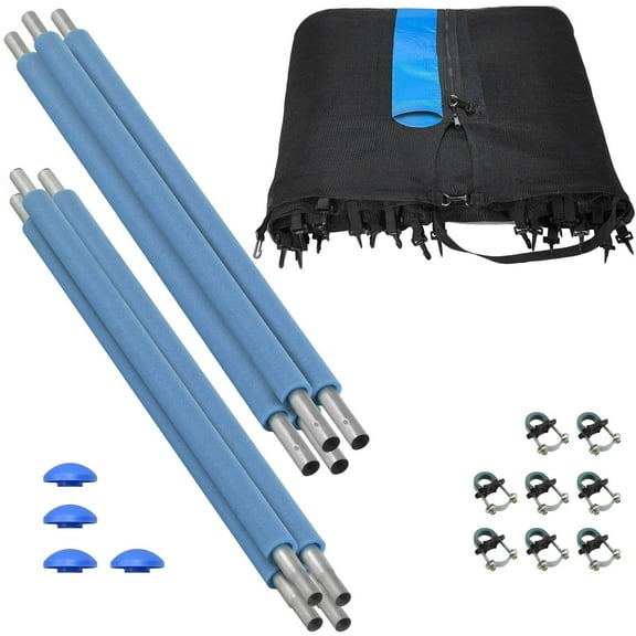 Machrus Upper Bounce Trampoline Safety Enclosure Set including Trampoline Net, 4 Trampoline Poles, Caps and Trampoline Pole Foam Sleeves - For 12ft Round Trampoline Frame - Installs Outside the Frame