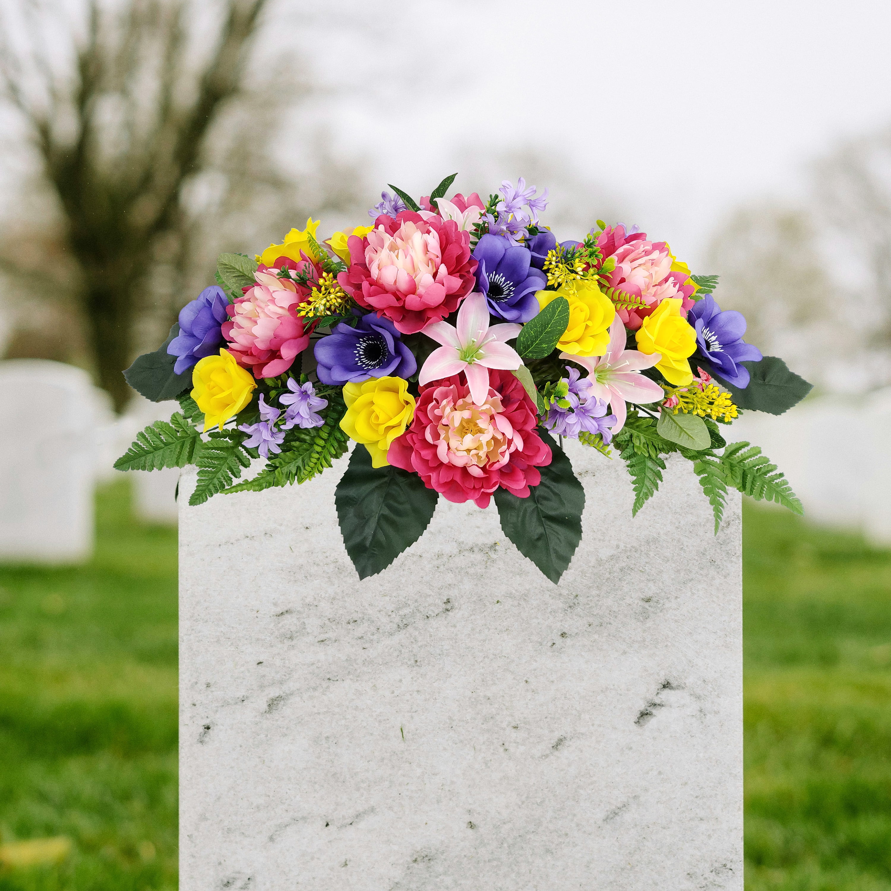 Mainstays 30 in Outdoor Artificial  Large Headstone Peony in Fuchsia