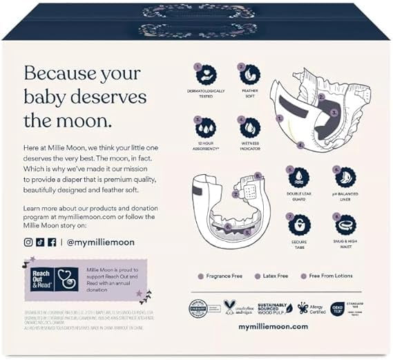 Millie Moon Luxury Diapers, (Size - 2 and 31 Count) Weight Range: 9 to 18 lbs