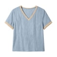 thumbnail image 7 of Diufon Cotton Linen Tops for Women Lace Trim V Neck Short Sleeve Shirts Summer Fashion Vacation Boho Blouses, 7 of 7