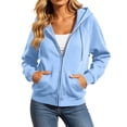 thumbnail image 7 of Essentials Hoodie Hzzrkos Fashion Women's Casual Comfortable Solid Full-Zip Hoodie Drawstring Long Sleeve Pockets Hooded Sweatshirt Coat Army Green L, 7 of 7