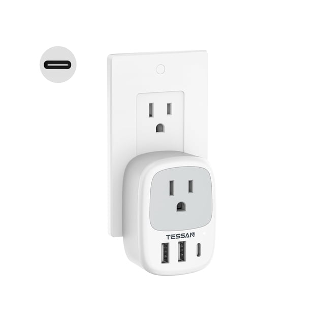 Bloque cargador de pared TESSAN 1875W con 3 puertos USB y 1 toma de CA