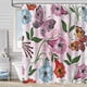 thumbnail image 1 of Cortina de ducha impermeable con diseño estereoscópico de hojas y flores de selva tropical, con ganchos, para baño y ducha., 1 of 6