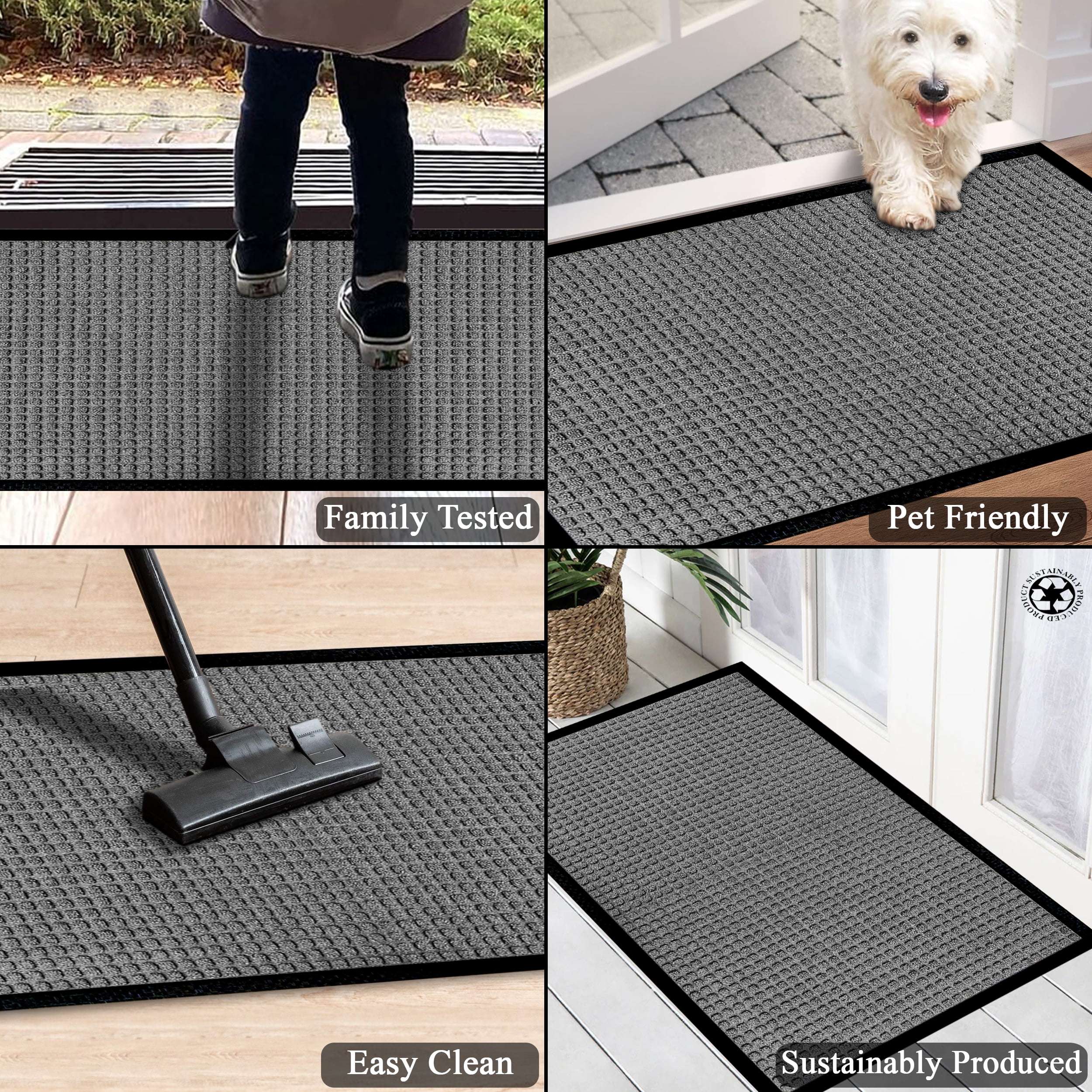 A1HC Indoor Outdoor Mat, Front and Back Entrance Welcome Mats, Large Front Door Patio Mats 36X60 Inches, Non-Slip Easy Clean Entrance Washable Large Size Doormats, Dark Grey