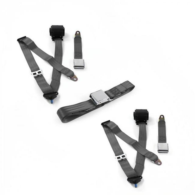 Airplane 3 Point Charcoal Retractable Bench Seat Belt Kit for 1935-1940 Ford - 3 Belts