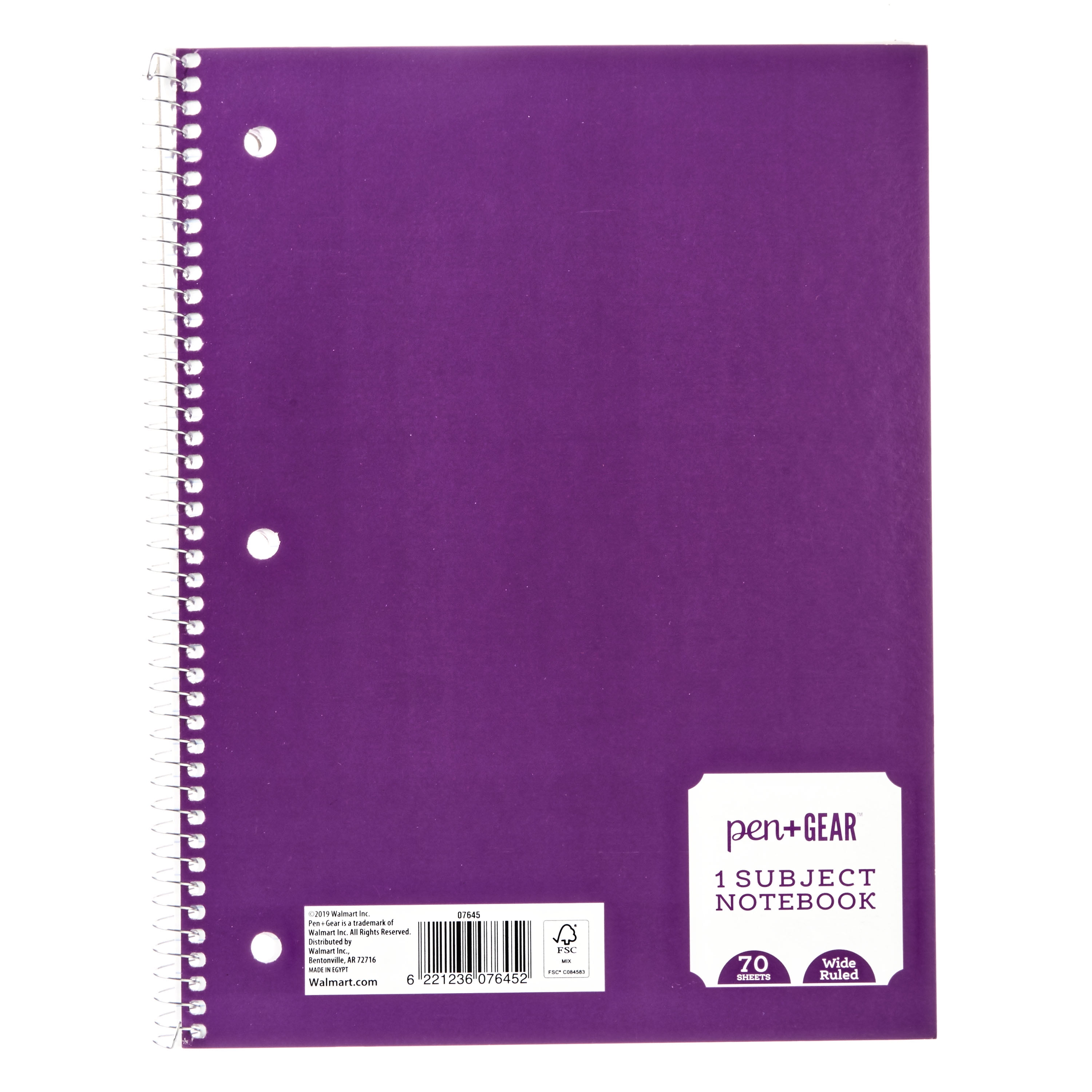 Pen+Gear 1Subject Notebook, Wide Ruled, Purple, 70 Sheets Walmart
