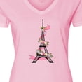 thumbnail image 4 of Inktastic Eiffel Tower in Paris with Flowers and Pink Banner Women's V-Neck T-Shirt, 4 of 5