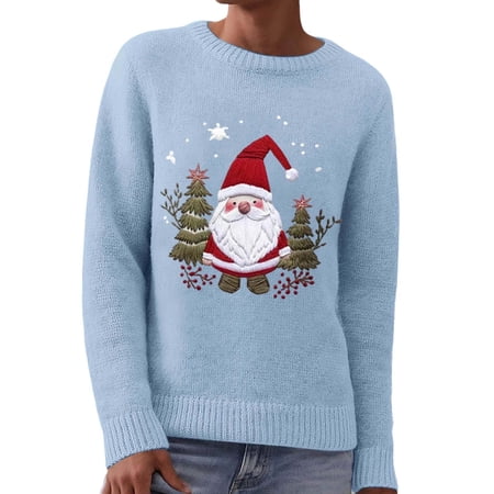 ZHOUCHANKIDS Christmas Sweaters for Women - Funny Festive Womens Christmas Sweaters - Cute Winter Holiday Outfit Sky Blue M