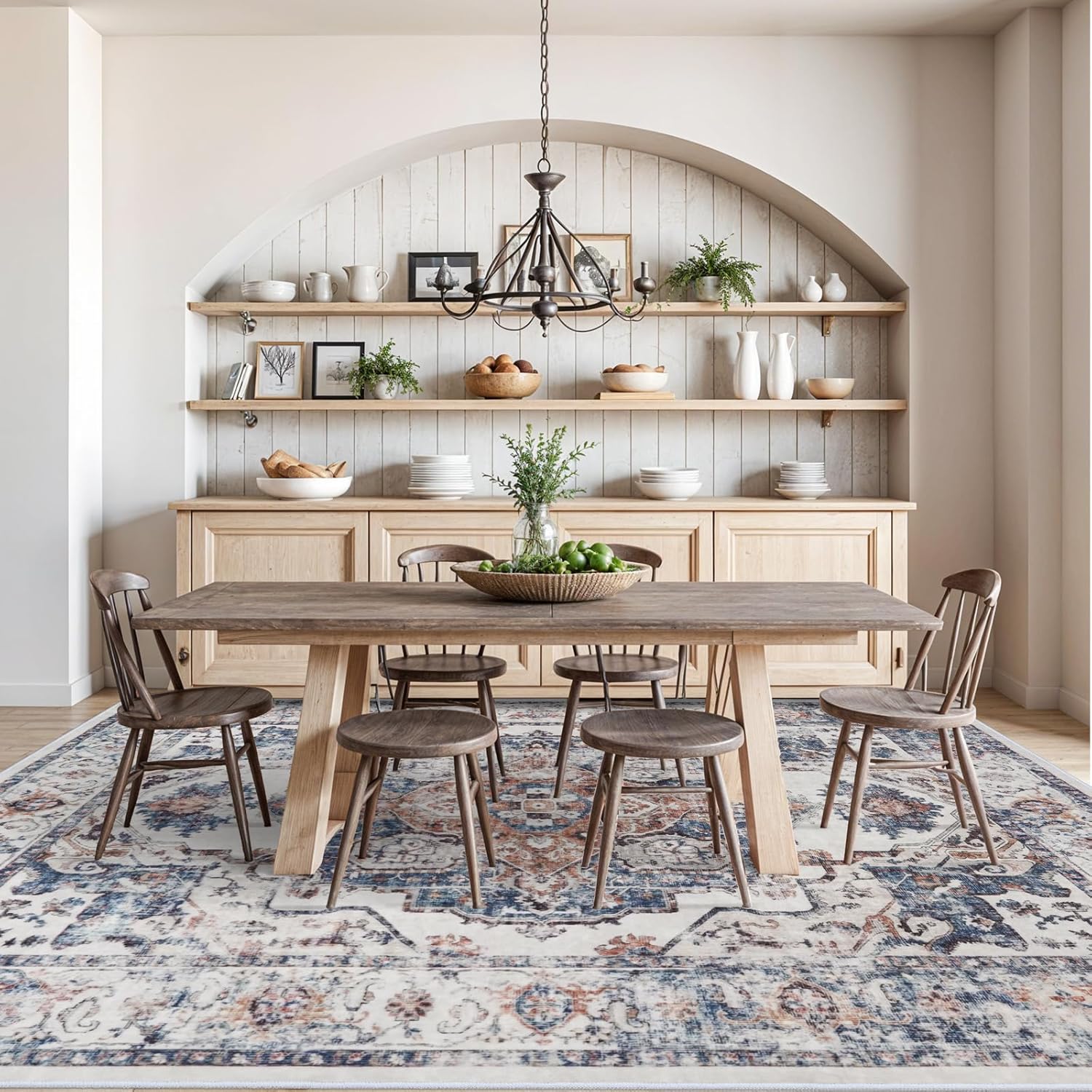 YOUFORTONG 10x14 Washable Vintage Area Rug, Extra Large Low Pile Stain Resistant Non-Slip Indoor Carpet for Living Room Bedroom Dining Room, Brick