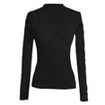 thumbnail image 3 of DuoJiaJ Women's Fashion Casual Sexy Slim Fit Long Sleeve Lace Blouse Versatile Undershirt For Everyday Wear Women’s Workout Tops Black, 3 of 3