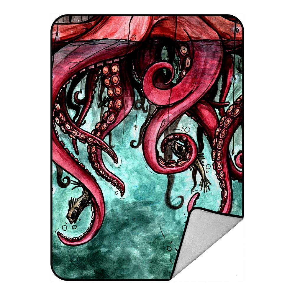 GCKG Octopus Blanket,Unique Octopus Abstract Art Fleece Blanket Crystal Velvet Front and