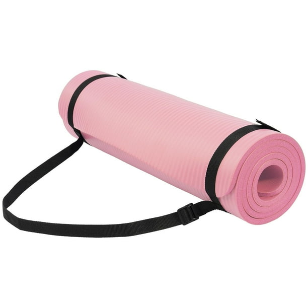 Tapete de yoga de 1/2 pulgada extra grueso, tapete de ejercicio de alta densidad, antidesgarros, con correa de transporte, adecuado para varios ejercicios de yoga, rosa pálido