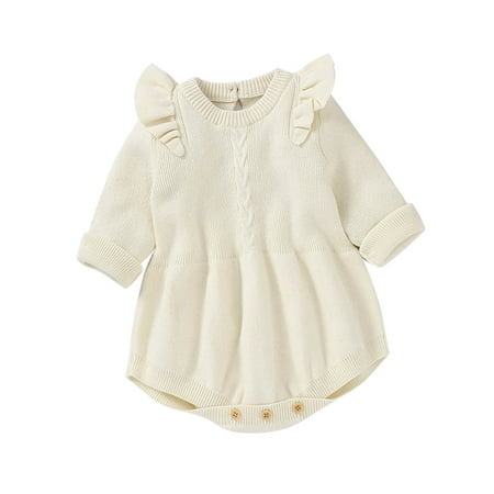 

Youmylove Babys Newborn Infant Girls Boys Solid Fall Winter Long Sleeve Knit Sweater Lace Romper Bodysuit Clothing Toddler Jackets Coat Thick Outwear