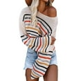thumbnail image 3 of Seyurigaoka Women Juniors Off Shoulder Knitwear, Ladies Stripe Long Sleeve Loose Sweater, 3 of 6