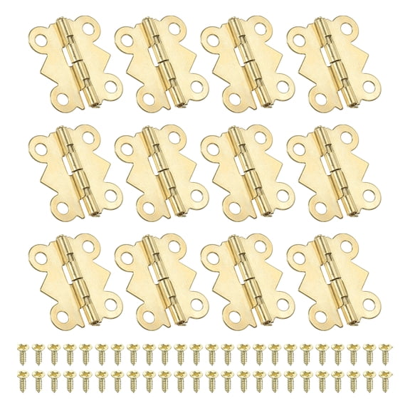 Uxcell Small Jewelry Box Hinges 3/4 inch, 12 Pack 180-degree Butterfly Hinges Jewelry Box with 48 Screws, Gold