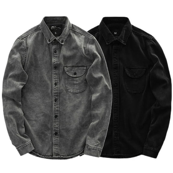 Txeol Long Sleeve Shirts for Men Casual Collared Vintage Shirts Regular Fit Button Down Untucked Shirt with Pocket,Black,S