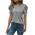 thumbnail image 4 of Sevevn Women's Loose Casual Solid Color Round Neck Short Sleeved Top Women Beach Fashion Gray L, 4 of 7