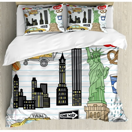 Doodle Duvet Cover Set New York City Manhattan Statue Of Liberty