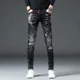 thumbnail image 3 of Pantalones vaqueros para hombre, rotos, rotos, con estampado, ajustados, estilo grunge, Y2k, con agujeros, ajustados, con parches, corte entallado, tallas XS, 3 of 5