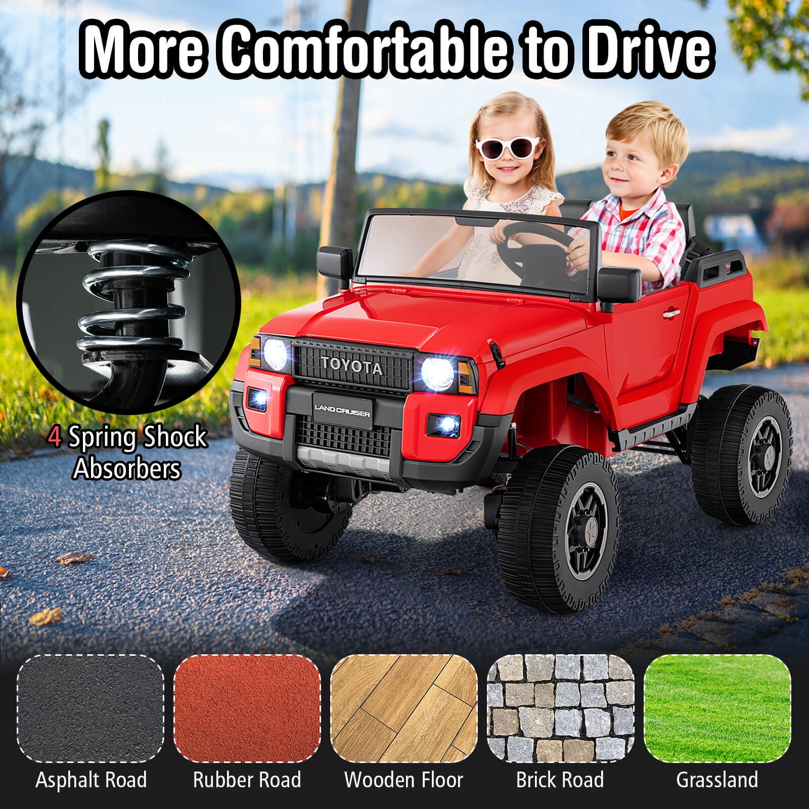 Costway 24V 2 Seater Ride on Car for Kids Licensed Toyota LC250 Ride on Truck with Remote Red