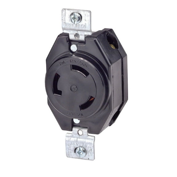 Leviton 3330 30 Amp, 125/250 Volt, Flush Mounting Locking Receptacle, Industrial Grade, Non-Grounding, Black