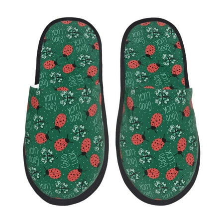 Balery Good Luck Ladybug Slient Indoor Furry Fleece Comfort House Shoes Soft Non-Slip Home Shoes Cotton slippers House Slippers-- Large