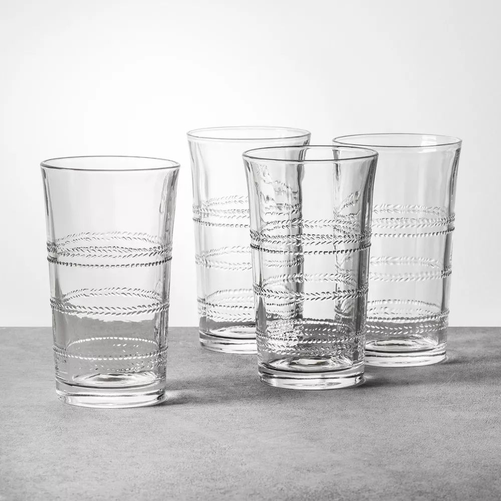 4pk 16oz Embossed Glass Drinkware Tall