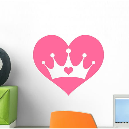 Pink Princess Crown Heart Wall Decal Wallmonkeys Peel and Stick Decals for Girls (12 in H x 12 in W) (Peel And Stick Crown Molding Best Price)