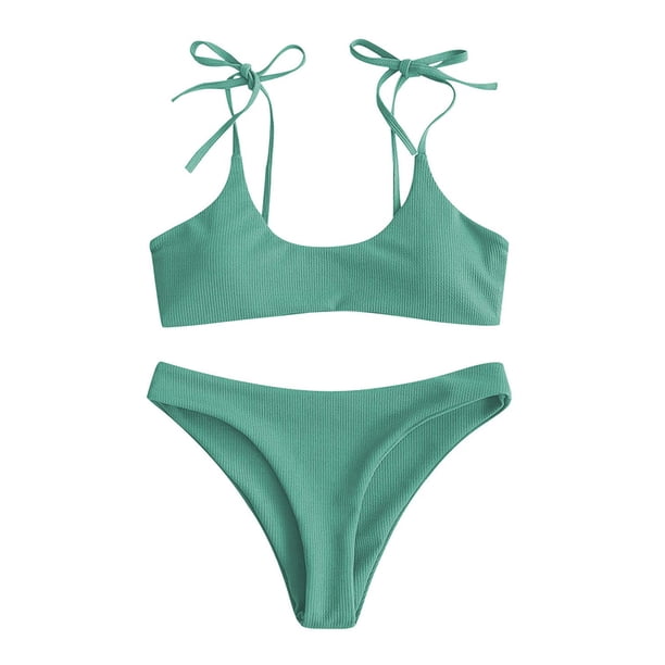 Conjunto de bikini con hombros descubiertos y lazo sexy para mujer Trajes de baño de dos piezas acanalados Fridja nalpqowj61702