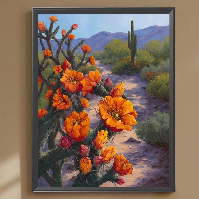 Pintura de diamante 5D DIY, taladro redondo completo, Kit de flores de Cactus, decoración del hogar, arte artesanal Hugtrwg Para estrenar