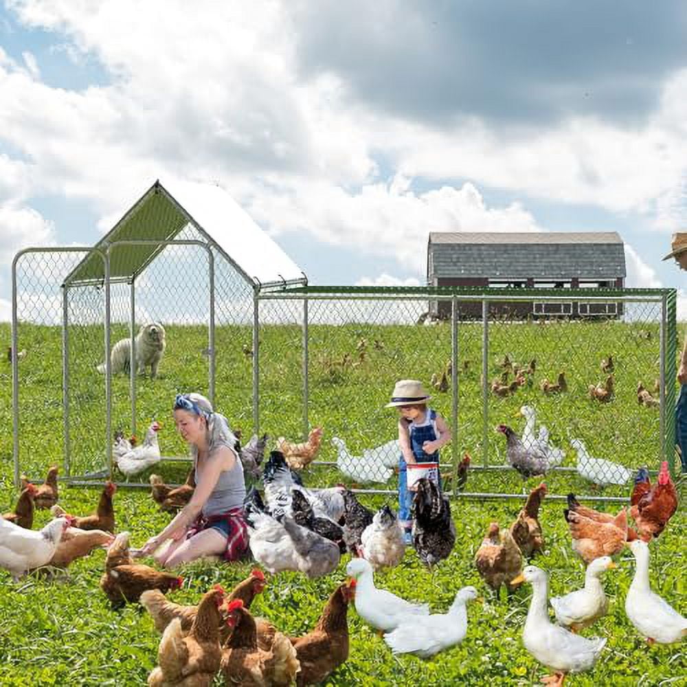 Huisuilinss Outdoor Metal Chicken Coop Run for 6-10 Chickens, Walk-in Chicken Runs Duck Cage Hen House with Waterproof Cover for Rabbits Duck Outdoor,10' W x 3.3' D x 5' H
