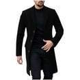 thumbnail image 3 of Juebong Men Trench Coat Mid Length Coat Big and Tall Winter Jacket Single Breast Peacoat Lapel Cardigan Jacket with Pockets Black,XXXL, 3 of 7